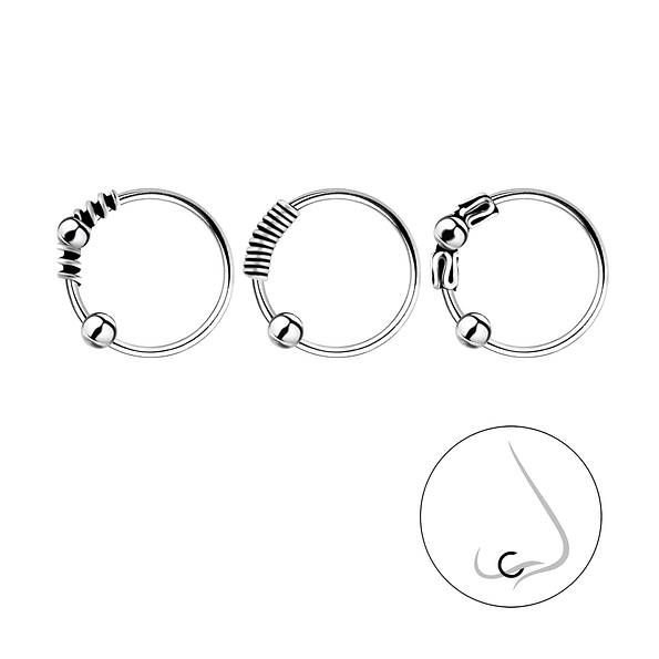 Wholesale 10mm Sterling Silver Bali Ball Closure Ring Set - 3 Pack - JD7830