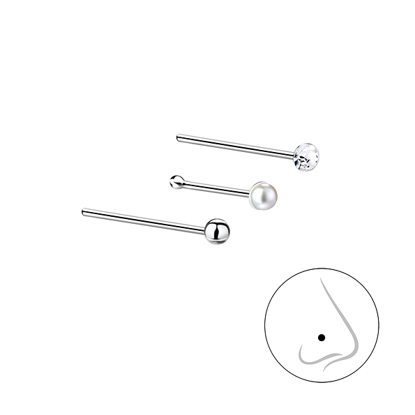 Wholesale 2mm Sterling Silver Mixed Nose Studs Set - 3 Pack - JD7835