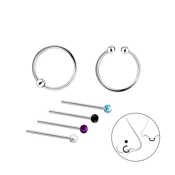 Wholesale Sterling Silver Mixed Nose Jewellery Set - JD10030