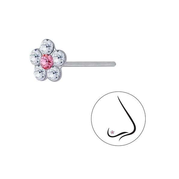 Wholesale Sterling Silver Flower Crystal Nose Stud - JD3256