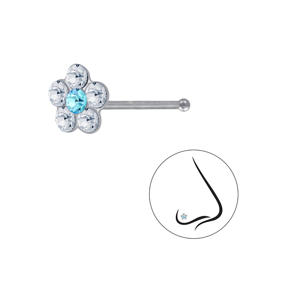 Wholesale Sterling Silver Flower Crystal Nose Stud With Ball - JD3260