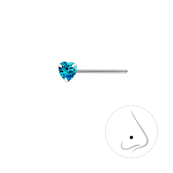 Wholesale 3mm Heart Cubic Zirconia Sterling Silver Nose Stud - JD8842