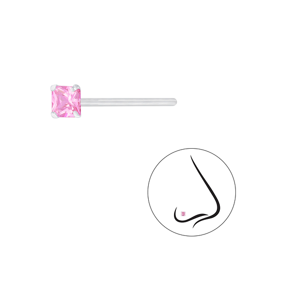 Wholesale 3mm Square Cubic Zirconia Sterling Silver Nose Stud - JD7192