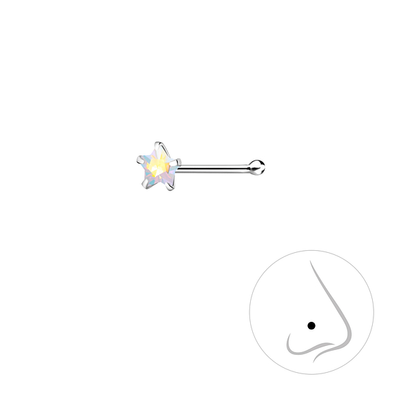 Wholesale 3mm Star Cubic Zirconia Sterling Silver Nose Stud with Ball - JD8836