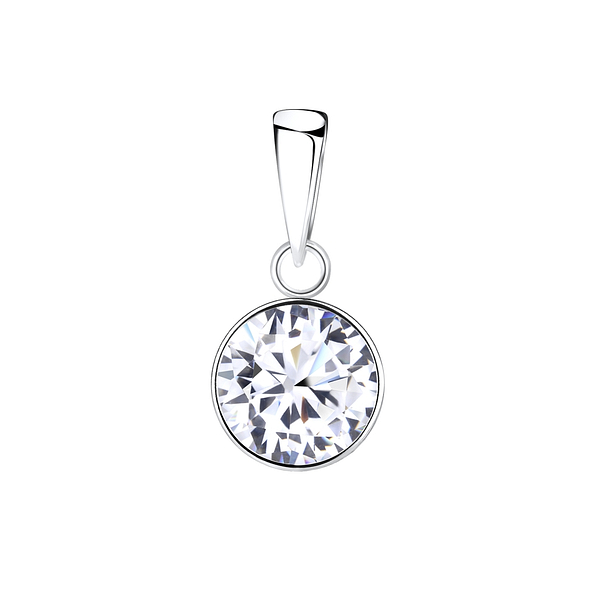 Wholesale 8mm Round Cubic Zirconia Sterling Silver Pendant - JD1960