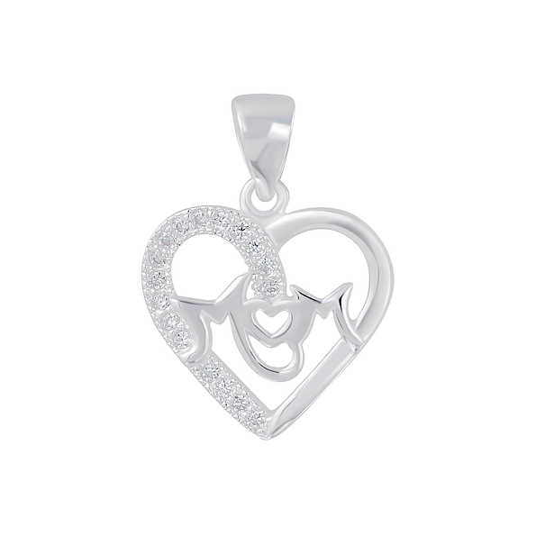 Wholesale Sterling Silver I Love Mom Cubic Zirconia Pendant - JD3045