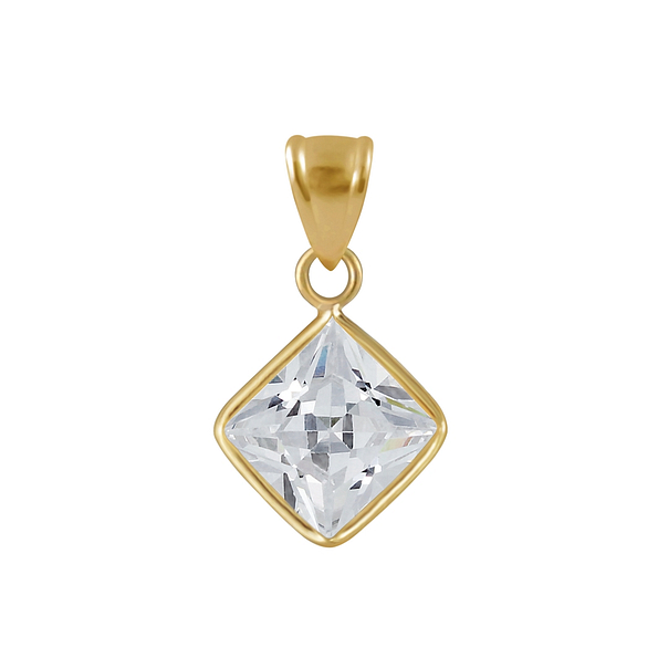 Wholesale 8mm Square Cubic Zirconia Sterling Silver Pendant - JD2295