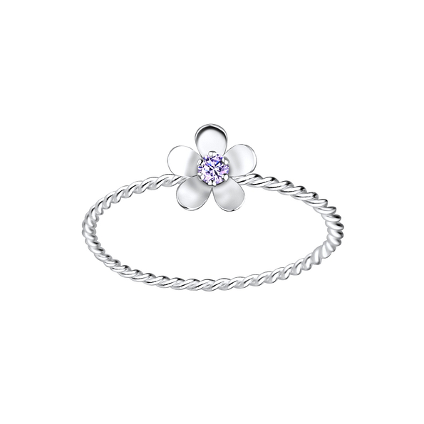 Wholesale Sterling Silver Flower Cubic Zirconia Ring - JD4304