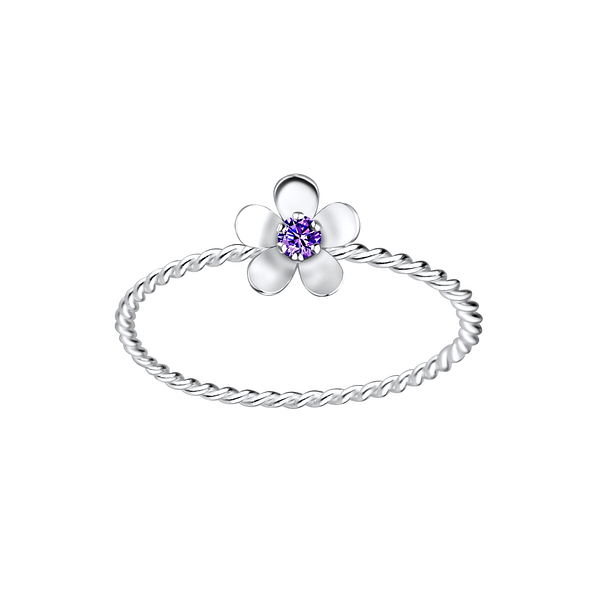 Wholesale Sterling Silver Flower Cubic Zirconia Ring - JD4303