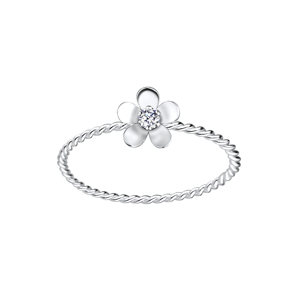 Wholesale Sterling Silver Flower Cubic Zirconia Ring - JD4301