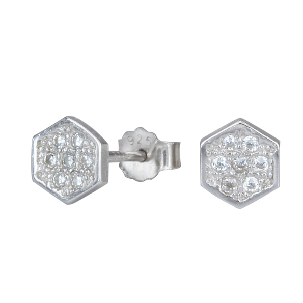 Wholesale Sterling Silver Hexagon Cubic Zirconia Ear Studs - JD1283