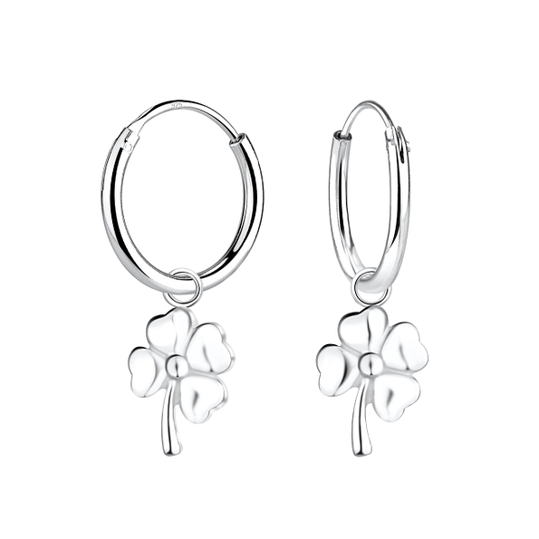 Wholesale Sterling Silver Clover Charm Ear Hoops - JD8308