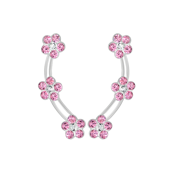 Wholesale Sterling Silver Flower Crystal Ear Climbers - JD2777