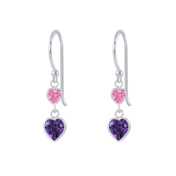 Wholesale Sterling Silver Heart Cubic Zirconia Dangle Earrings - JD2634 Wholesale Sterling Silver Heart Cubic Zirconia Dangle Earrings - JD2634