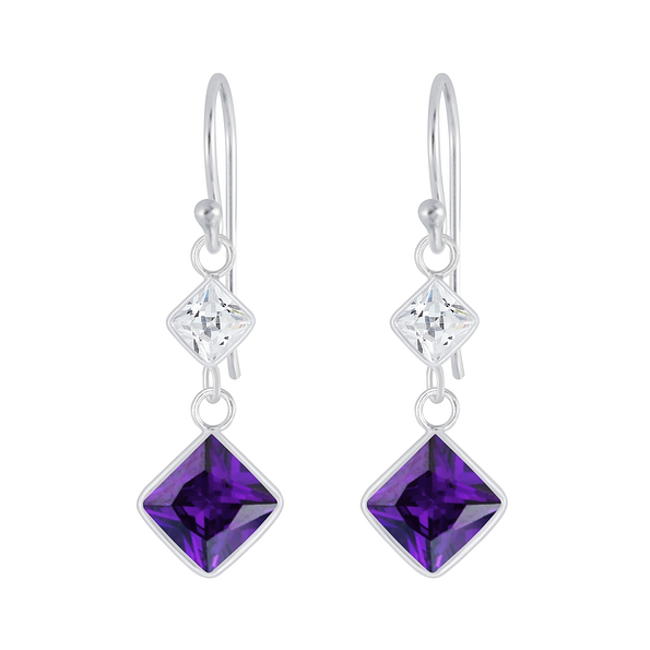 Wholesale Sterling Silver Square Cubic Zirconia Earrings - JD5395