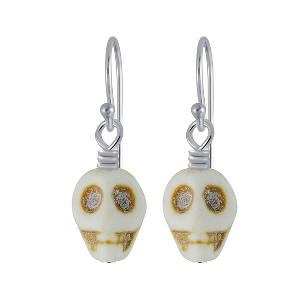 Wholesale Sterling Silver Handmade Skull Bead Earrings - JD4346