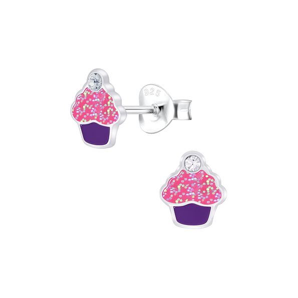 Wholesale Sterling Silver Cupcake Crystal Ear Studs - JD5951