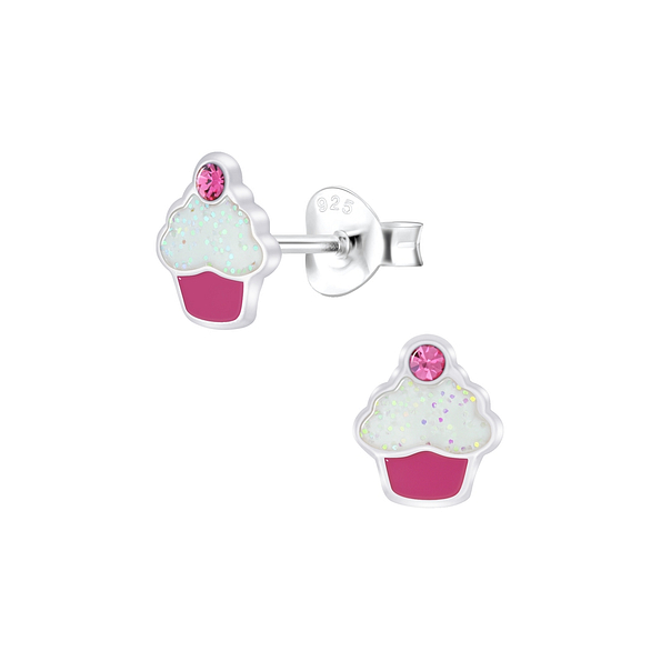 Wholesale Sterling Silver Cupcake Crystal Ear Studs - JD5945