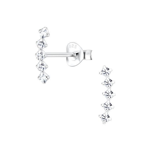 Wholesale Sterling Silver Curved Crystal Ear Studs - JD4919