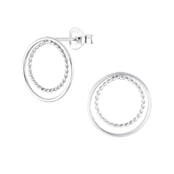 Wholesale Sterling Silver Double Ring Ear Studs - JD3819