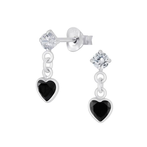 Wholesale Sterling Silver Heart Cubic Zirconia Drop Ear Studs - JD5082