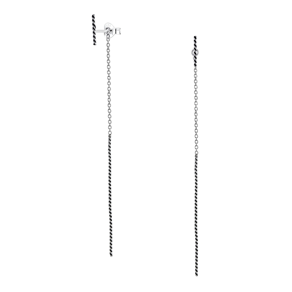 Wholesale Sterling Silver Twisted Bar Ear Studs With Hanging Twisted Bar - JD2891