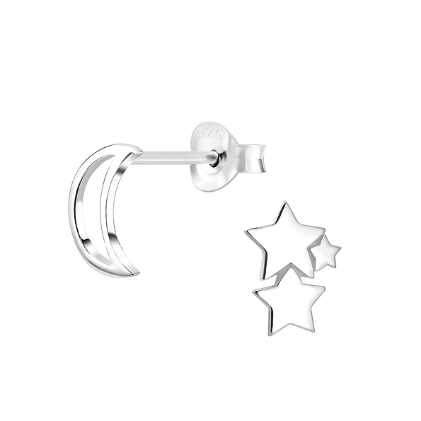Wholesale Sterling Silver Moon and Star Ear Studs - JD4950
