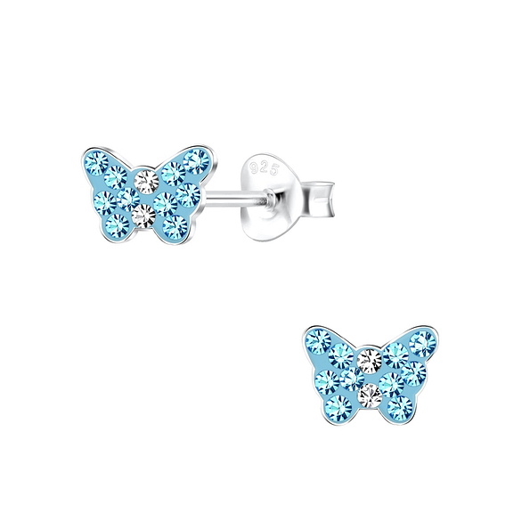 Wholesale Sterling Silver Butterfly Crystal Ear Studs - JD10586