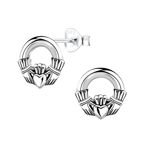 Wholesale Sterling Silver Claddagh Ear Studs - JD2888