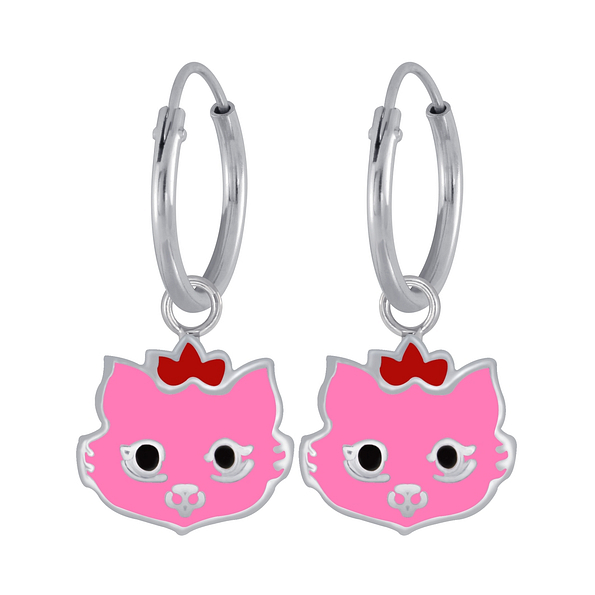 Wholesale Sterling Silver Cat Earrings Charm Hoop - JD3957