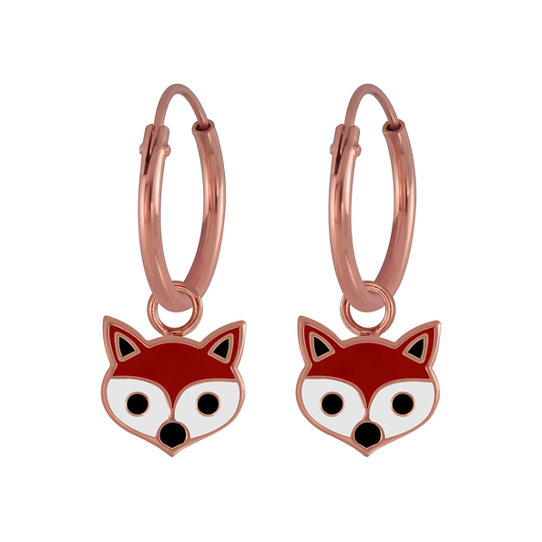 Wholesale Sterling Silver Fox Earrings Charm Hoop - JD3967