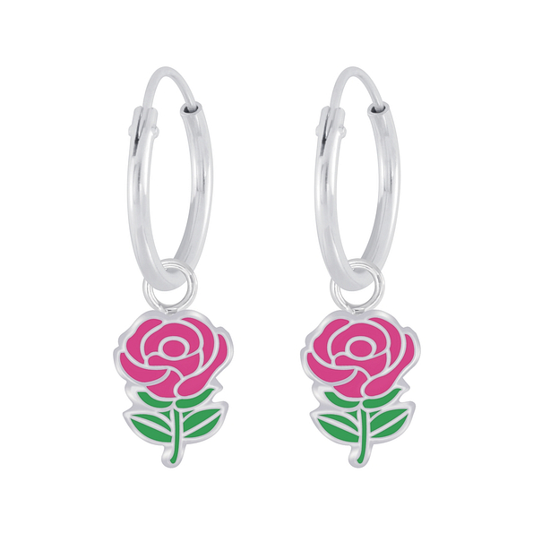 Wholesale Sterling Silver Rose Charm Ear Hoops - JD6057