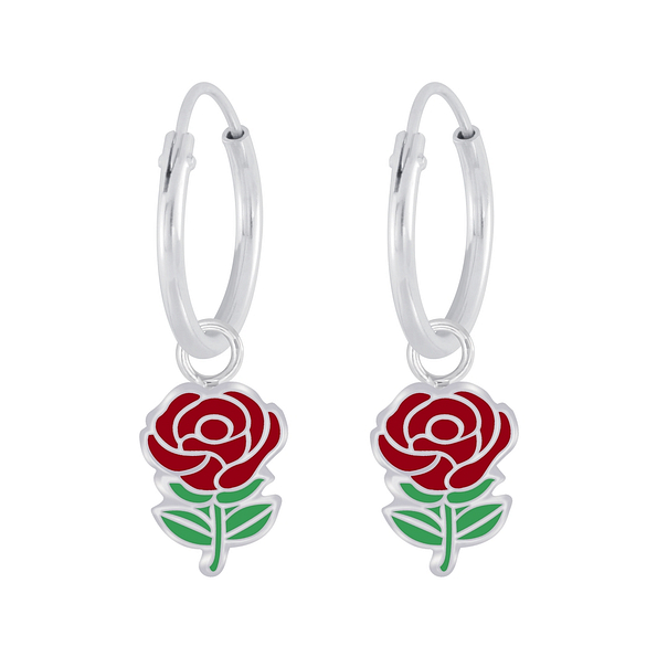 Wholesale Sterling Silver Rose Charm Ear Hoops - JD6056