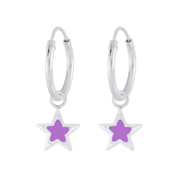 Wholesale Sterling Silver Star Charm Ear Hoops - JD5867