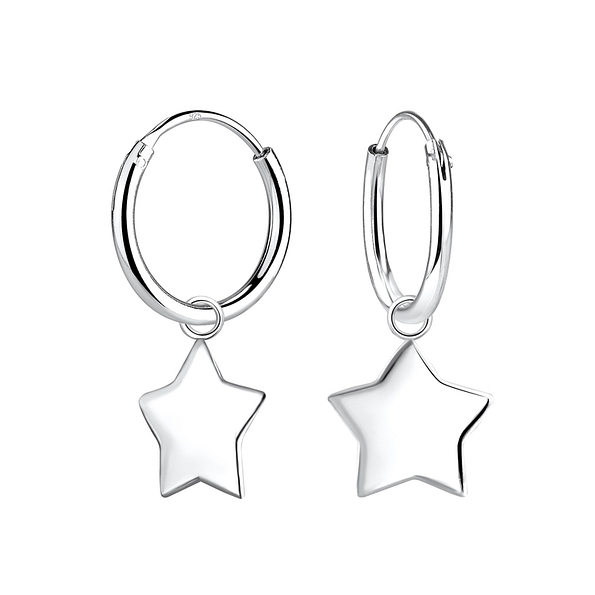 Wholesale Sterling Silver Star Charm Ear Hoops - JD2626