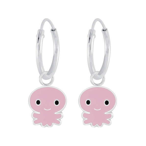 Wholesale Sterling Silver Octopus Charm Ear Hoops - JD5931