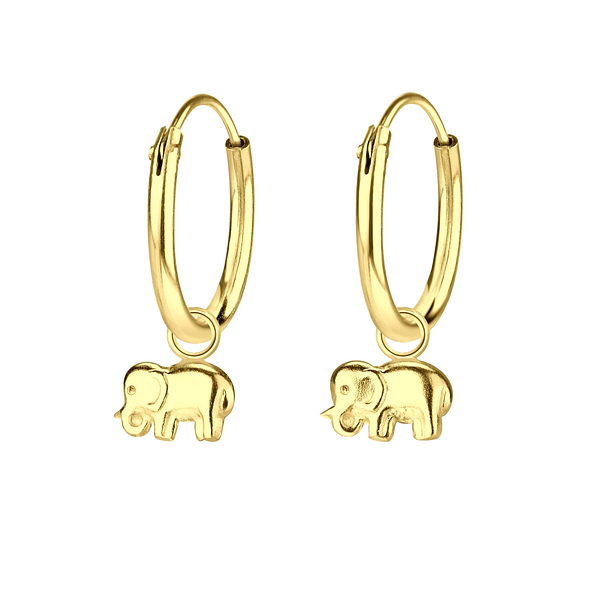Wholesale Sterling Silver Elephant Charm Ear Hoops - JD6071 Wholesale Sterling Silver Elephant Charm Ear Hoops - JD6071