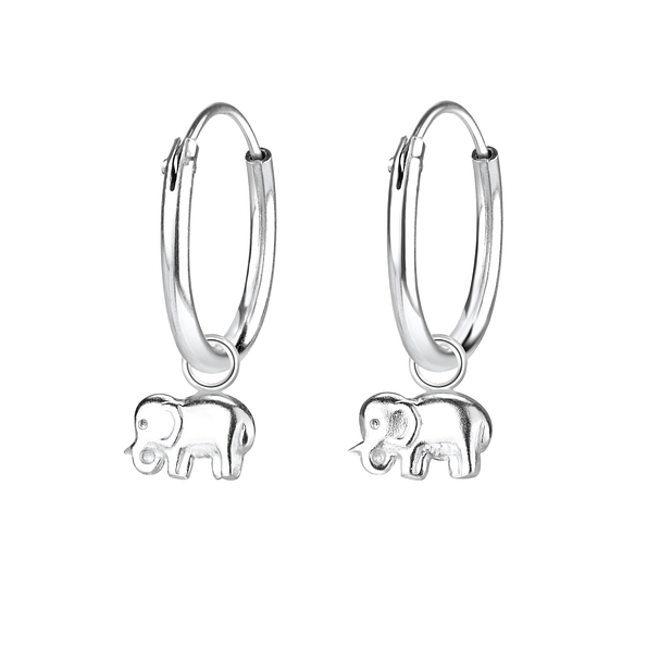Wholesale Sterling Silver Elephant Charm Ear Hoops - JD4748