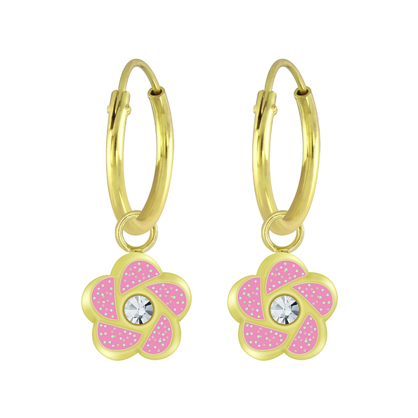 Wholesale Sterling Silver Flower Charm Ear Hoops - JD5986