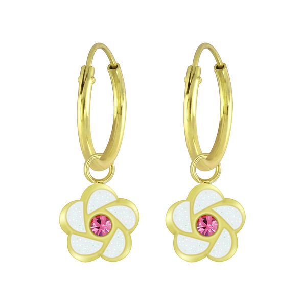 Wholesale Sterling Silver Flower Charm Ear Hoops - JD5990