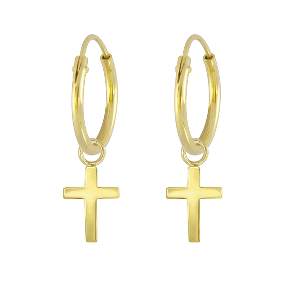 Wholesale Sterling Silver Cross Charm Ear Hoops - JD4729