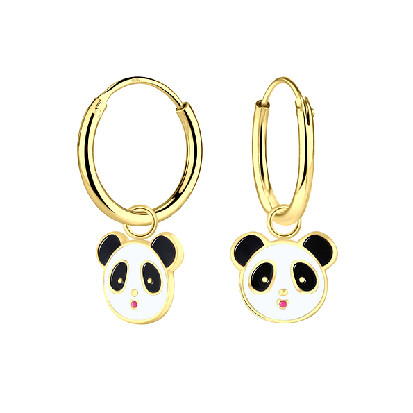 Wholesale Sterling Silver Panda Charm Ear Hoops - JD2764