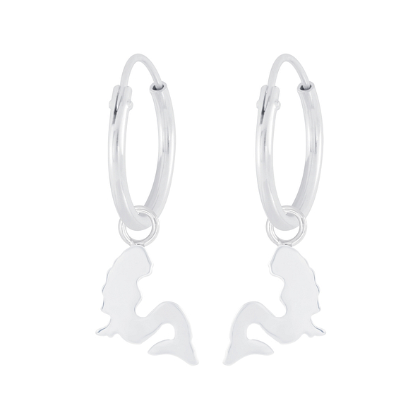 Wholesale Sterling Silver Mermaid Charm Ear Hoops - JD4960