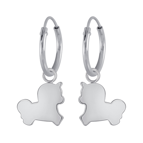 Wholesale Sterling Silver Unicorn Charm Ear Hoops - JD3906