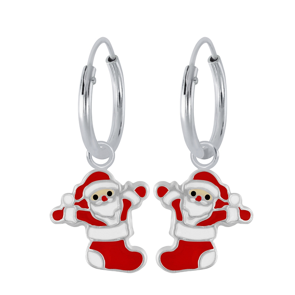 Wholesale Sterling Silver Santa Charm Ear Hoops - JD2704