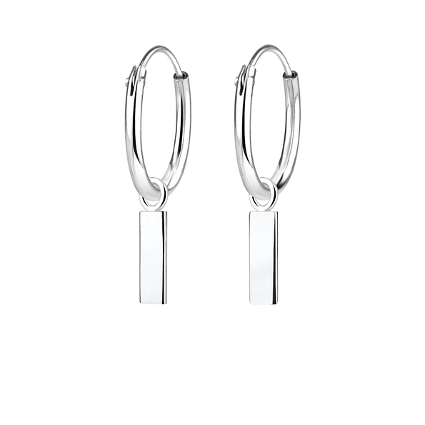 Wholesale Sterling Silver Bar Charm Ear Hoops - JD4967