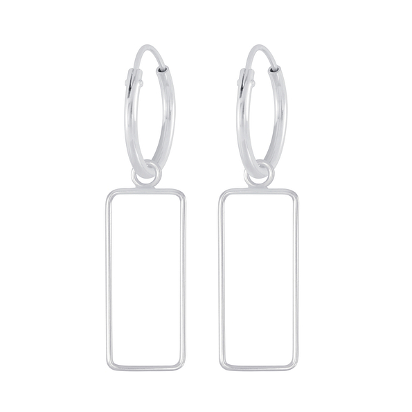 Wholesale Sterling Silver Rectangle Charm Ear Hoops - JD5007