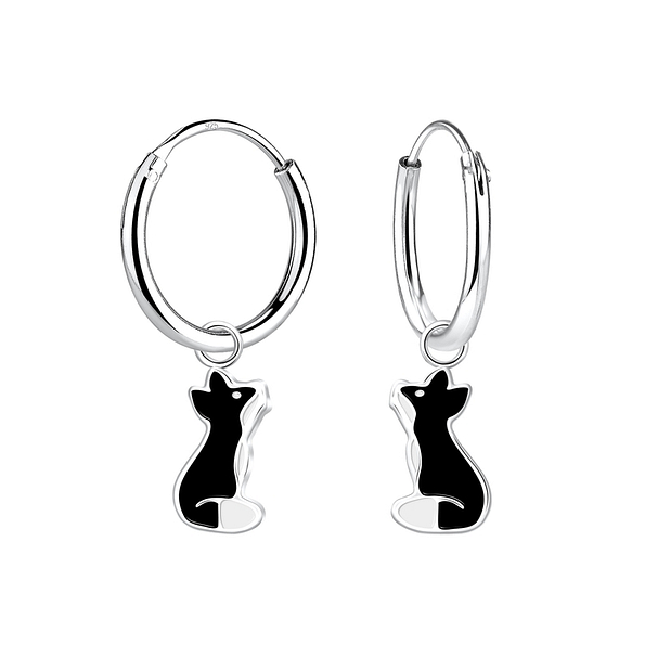 Wholesale Sterling Silver Fox Charm Ear Hoops - JD4126