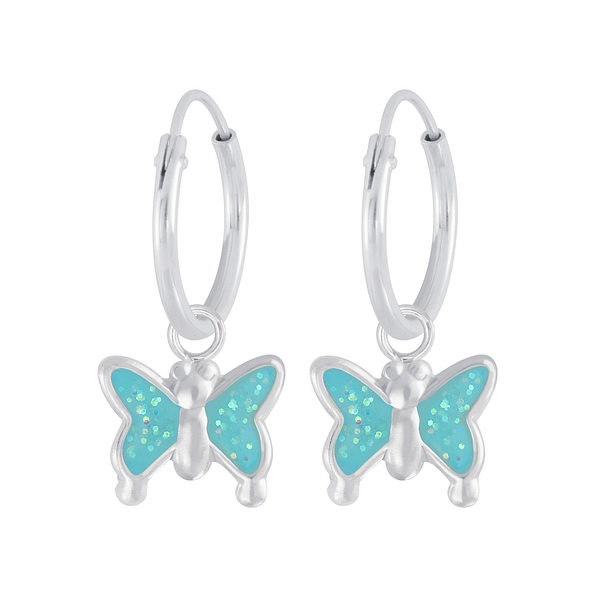 Wholesale Sterling Silver Butterfly Charm Ear Hoops - JD4425