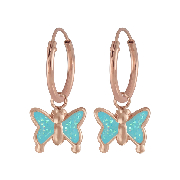 Wholesale Sterling Silver Butterfly Charm Ear Hoops - JD4616